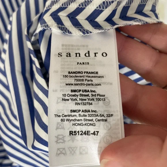 NWT SANDRO Dress Blue White Striped Cotton Lace Back "Gana" - Picture 12 of 13